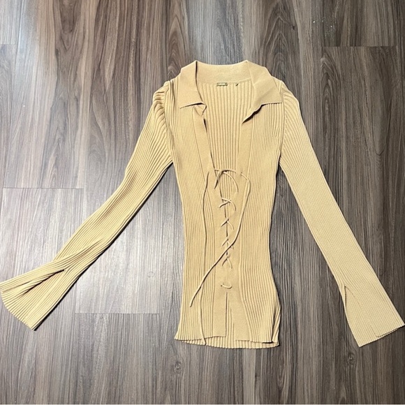 cult gaia lace up long sleeved collared top size S - Picture 4 of 6